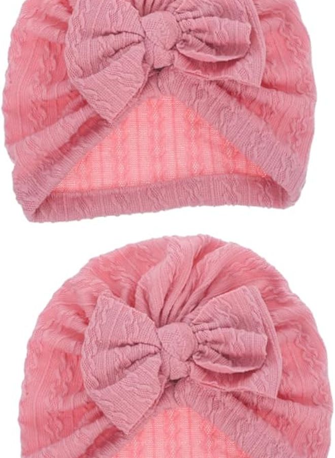 Newborn Baby Turban Caps With Big Soft Stretchy Bow Pink Beanie Headwrap Gift - Image 1