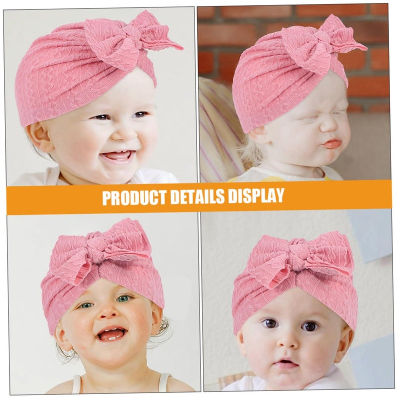 Newborn Baby Turban Caps With Big Soft Stretchy Bow Pink Beanie Headwrap Gift - Image 4