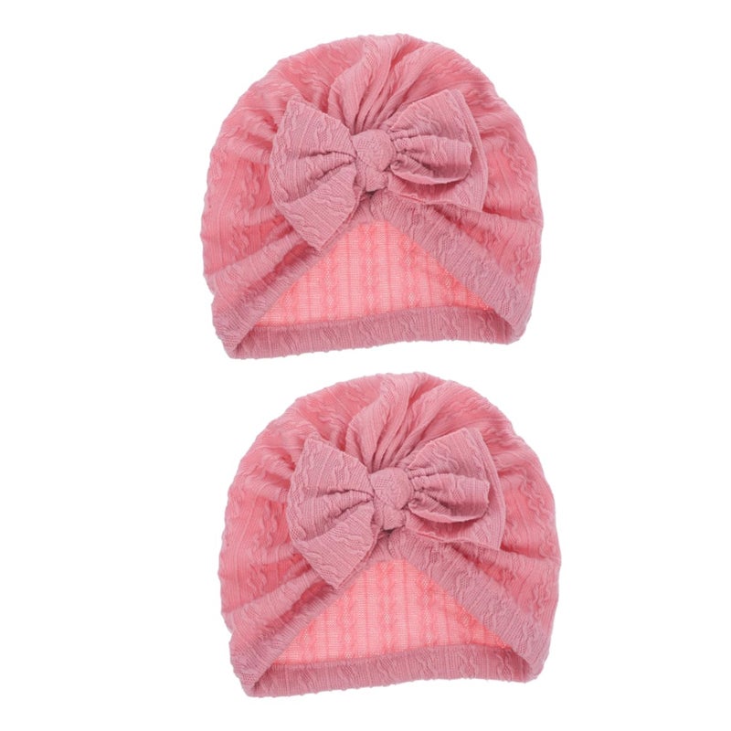 Newborn Baby Turban Caps With Big Soft Stretchy Bow Pink Beanie Headwrap Gift - Image 2