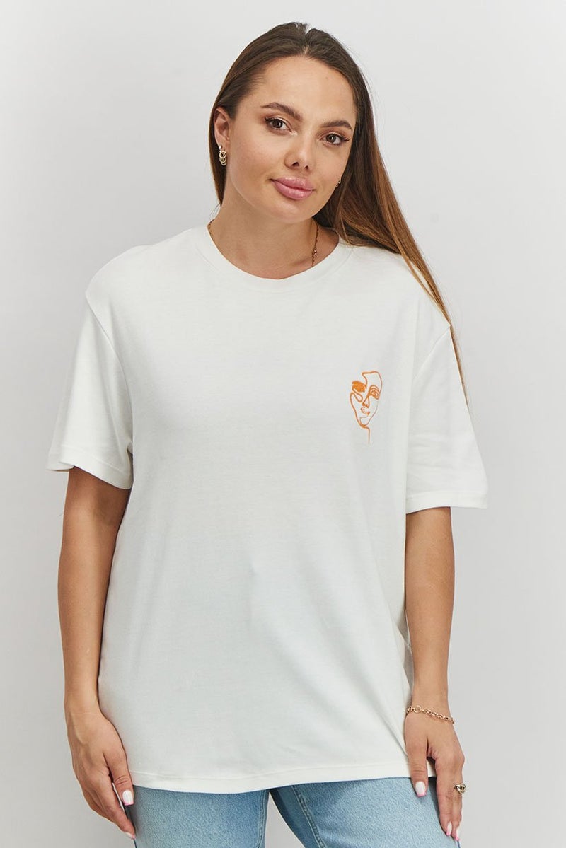 Tchibo Women Round Neck Short Sleeve Embroidered T-shirt, White - Image 1