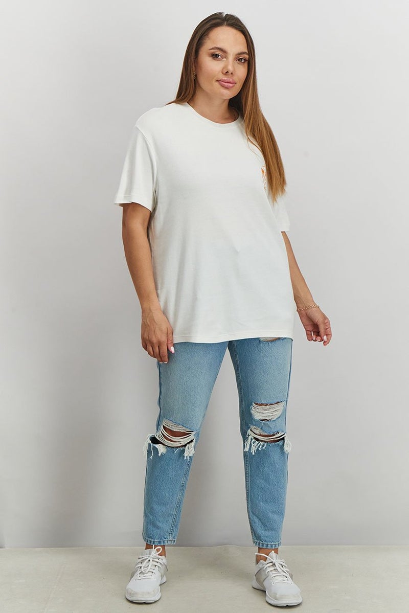 Tchibo Women Round Neck Short Sleeve Embroidered T-shirt, White - Image 4