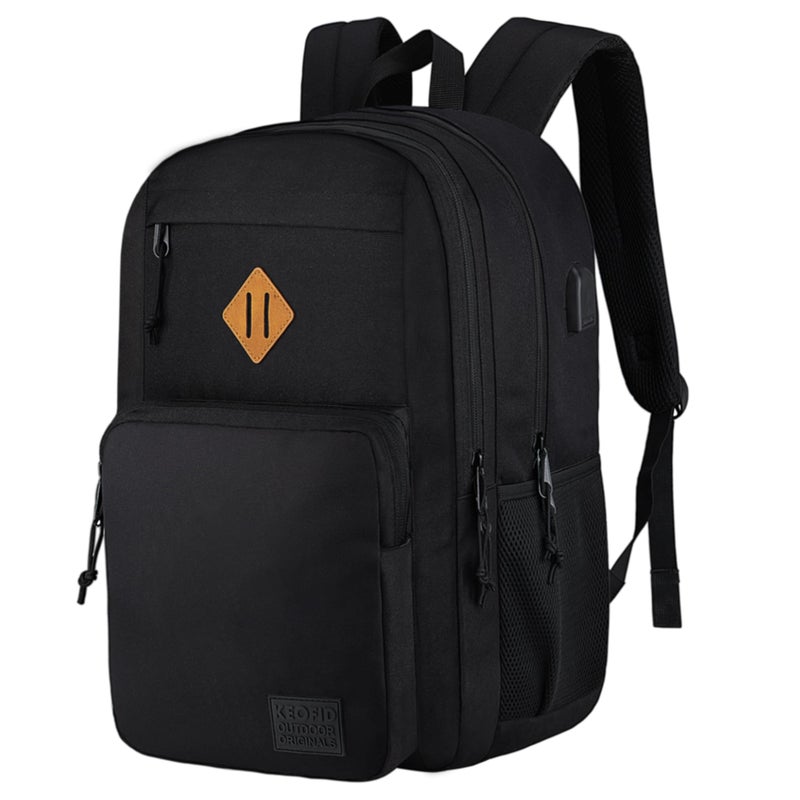 KEOFID classic carry-on travel backpack for men and women, Anti theft laptop backpack with USB charging port for work, large backpack for college, water resistent(BLACK) - Image 1