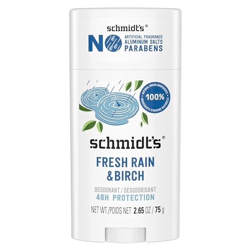 Schmidt's Schmidts AluminumFree Vegan Deodorant Fresh Rain Birch with 24 Hour Odor Protection for Women and Men Natural Ingredients CrueltyFree 265 oz - Image 1