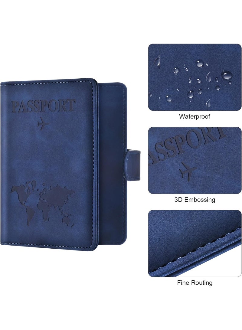 موثوقية التنبؤ حافظة جواز سفر، حافظة جواز سفر مزودة بخاصية حجب RFID، حافظة وثائق سفر من جلد PU للرجال والنساء، إكسسوارات سفر (أزرق) - Image 4