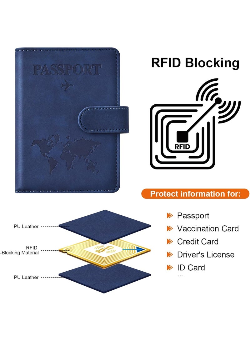 موثوقية التنبؤ حافظة جواز سفر، حافظة جواز سفر مزودة بخاصية حجب RFID، حافظة وثائق سفر من جلد PU للرجال والنساء، إكسسوارات سفر (أزرق) - Image 3
