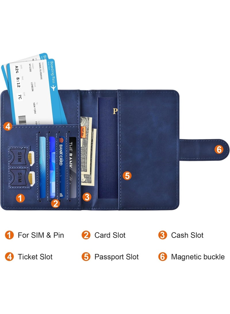 موثوقية التنبؤ حافظة جواز سفر، حافظة جواز سفر مزودة بخاصية حجب RFID، حافظة وثائق سفر من جلد PU للرجال والنساء، إكسسوارات سفر (أزرق) - Image 2