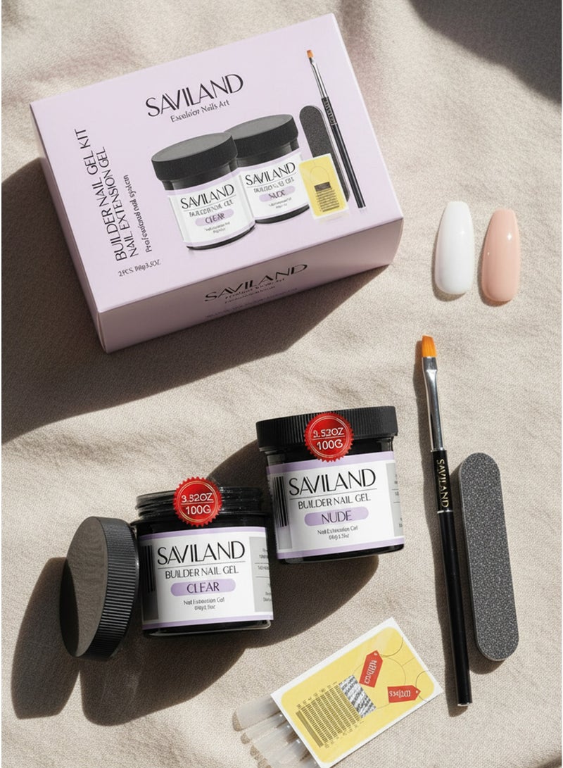 SAVILAND Builder Nail Gel Kit – 2 Colors (Clear & Nude) Nail Extension Gel Set with Tools - Image 5