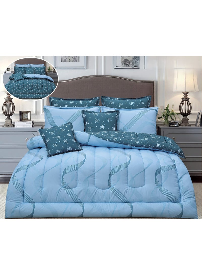 لوفيرا طقم مفرش نفرين ملكي لحاف قماش متين وناعم ونقشة عصرية 8 قطع مقاس 240*260 سم - Image 1