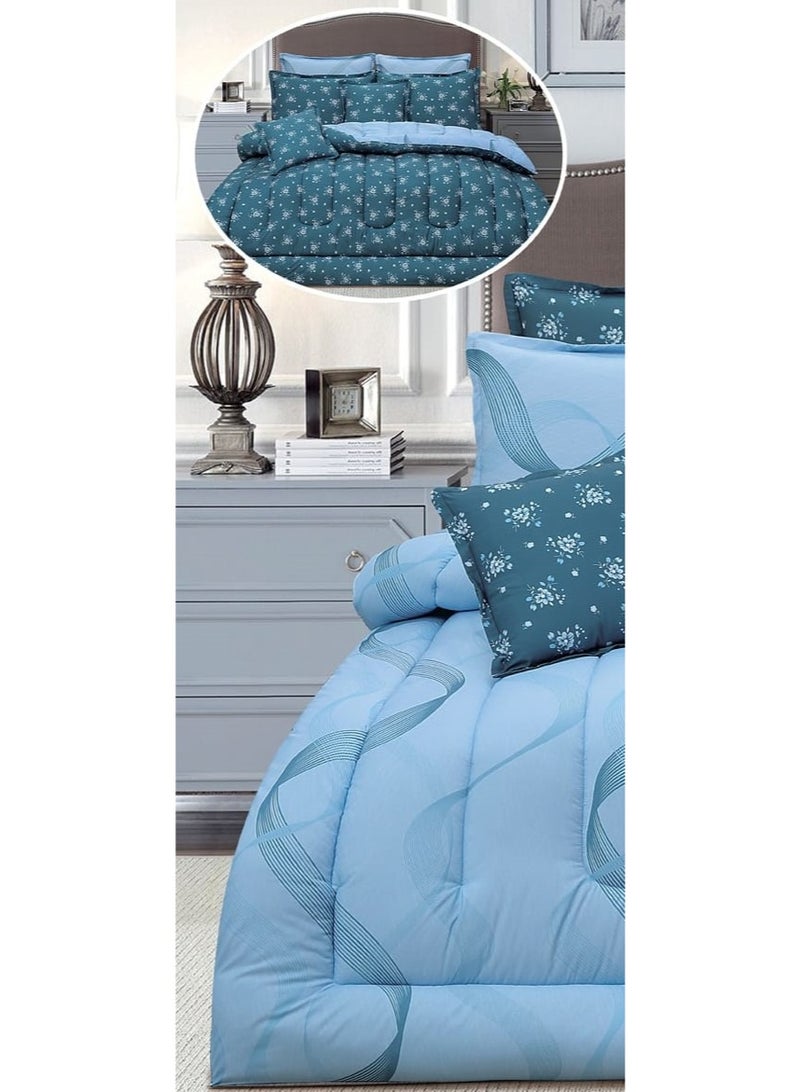 لوفيرا طقم مفرش نفرين ملكي لحاف قماش متين وناعم ونقشة عصرية 8 قطع مقاس 240*260 سم - Image 2