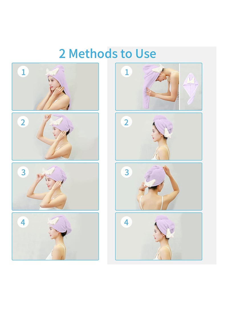 Zikra 3 Pack Microfibre Hair Towel Hair Towel Wrap for Long Hair Cute Rabbit Hair Towel Turban Super Absorbent Fast Dry Hair Towel with Buttons Bath Loop Fasten for Wet Curly Long Thick Hair - Image 2