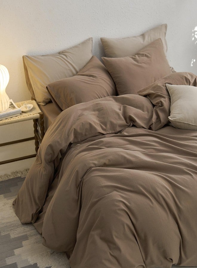 MooMee Queen Duvet Cover Set, 100% Washed Cotton Linen Like Twill Thick Sturdy Material Super Soft Breathable Durable Bedding for All Season, 3 Pieces (Bombay Brown, Queen 90"x90") - Image 5