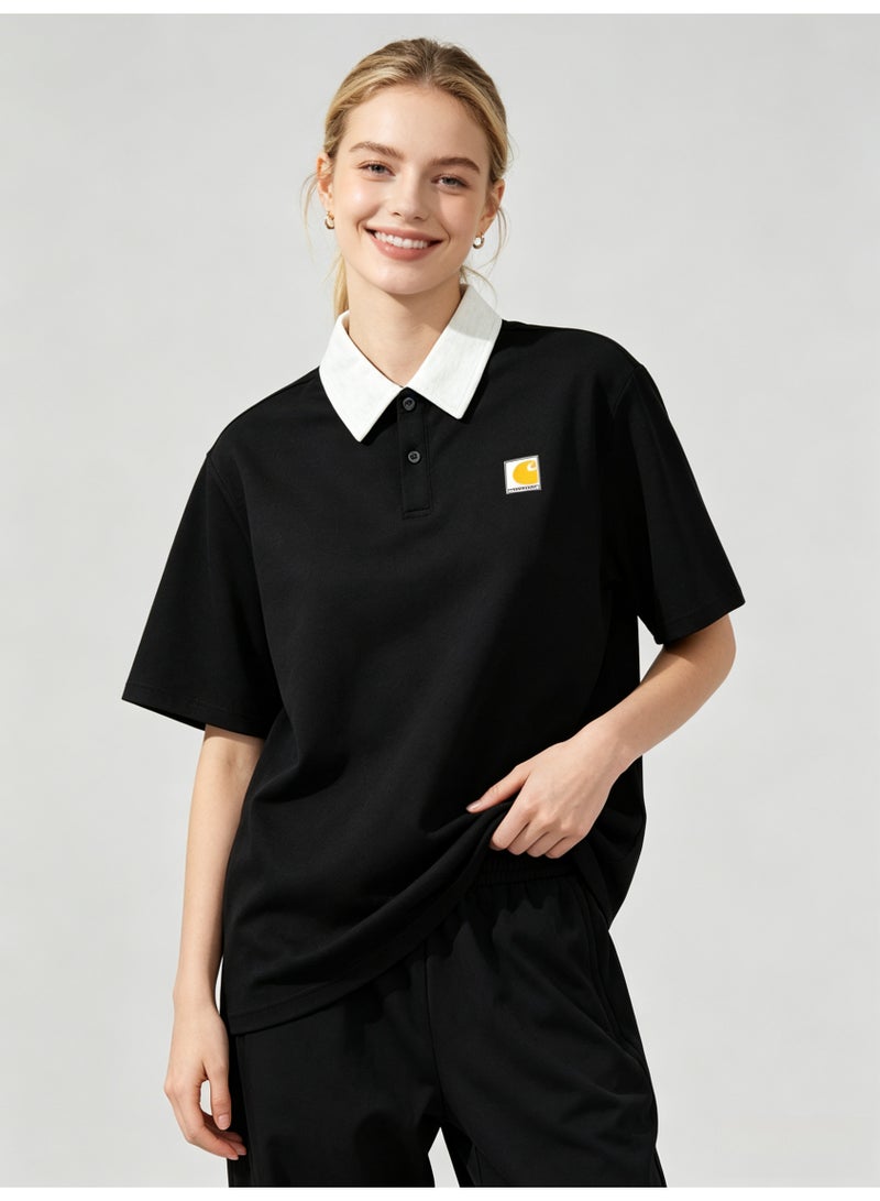 Carhartt Men's Short‑Sleeve Polo Shirt, Contrast White Collar Square Logo Patch Casual Breathable Pique Cotton Polo Top - Image 5