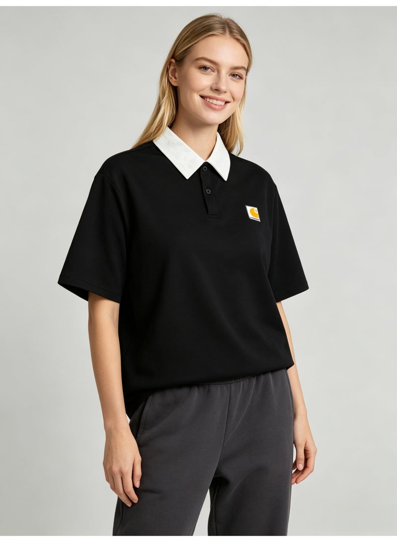 Carhartt Men's Short‑Sleeve Polo Shirt, Contrast White Collar Square Logo Patch Casual Breathable Pique Cotton Polo Top - Image 4