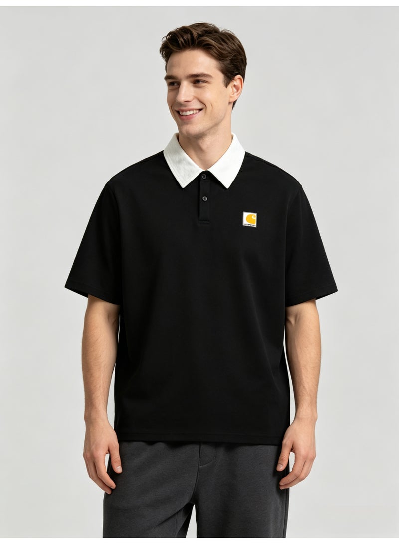 Carhartt Men's Short‑Sleeve Polo Shirt, Contrast White Collar Square Logo Patch Casual Breathable Pique Cotton Polo Top - Image 1