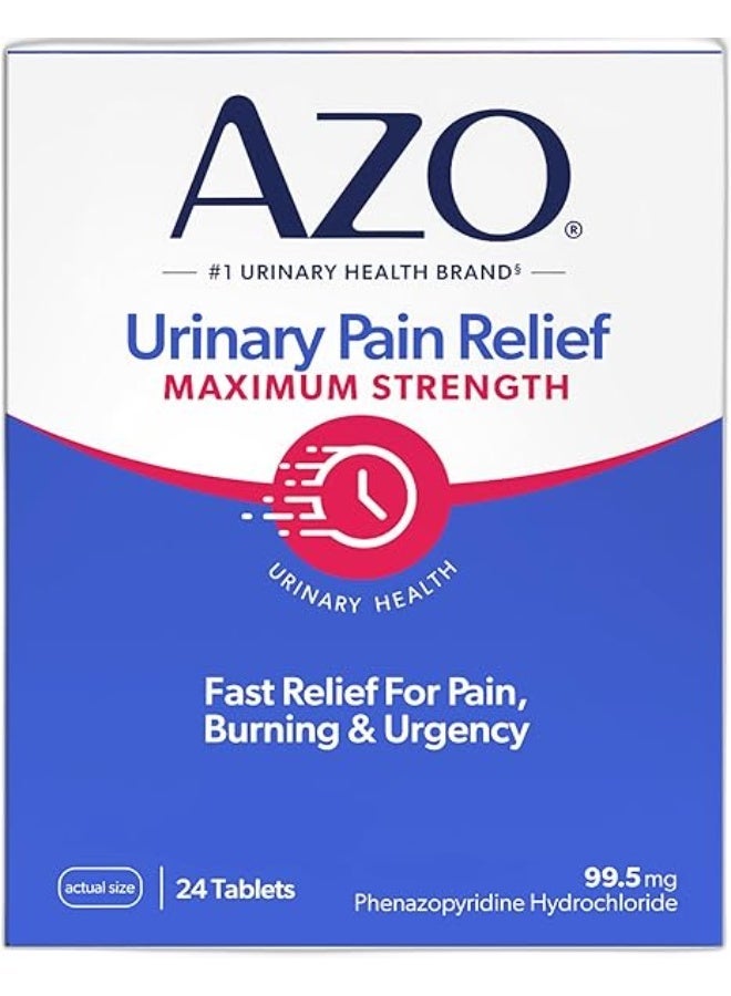 AZO Urinary Pain Relief Maximum Strength | Fast relief of UTI Pain, Burning u0026 Urgency | Targets Source of Pain | #1 Most Trusted Brand | 24 Tablets - Image 1