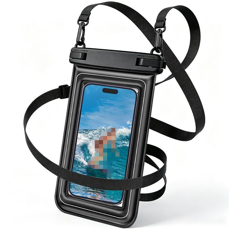 Double-Hook Sponge Floating IP68 Waterproof Phone Pouch, Touch Accessible Crossbody Dry Bag, Compatible with iPhone, Samsung Galaxy and mainstream phones, for swimming, snorkeling, surfing