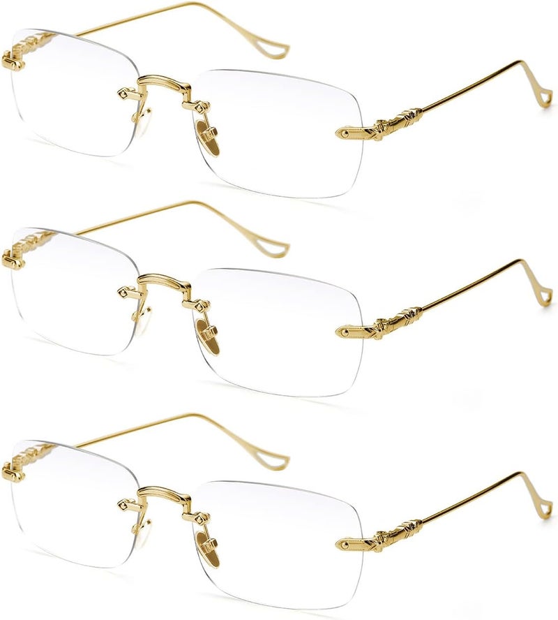 TERAISE 3Packs Frameless Metal Reading Glasses for Men/Women Blue Light Blocking -Rimless Fashion Comfortable Computer Eyeglasses - Image 1