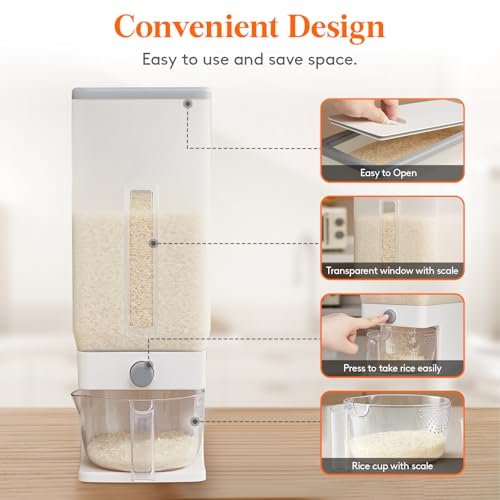 Lifewit Rice Dispenser 25 Lbs(11.3kg), Rice Storage Container Sealed Moisture Proof with Measuring Cup for Kitchen Pantry Household, BPA-Free - Image 3
