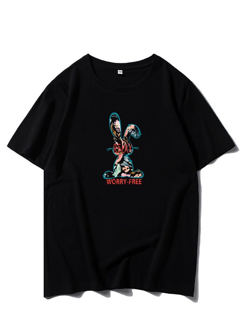 بطاقة طوق مستدير جديد من القطن القصير -sleeved t -shirt - Image 1