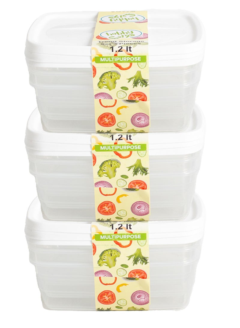 هوبي طقم حافظات طعام مستطيلة 9قطع 1.2لتر أبيض - Image 1