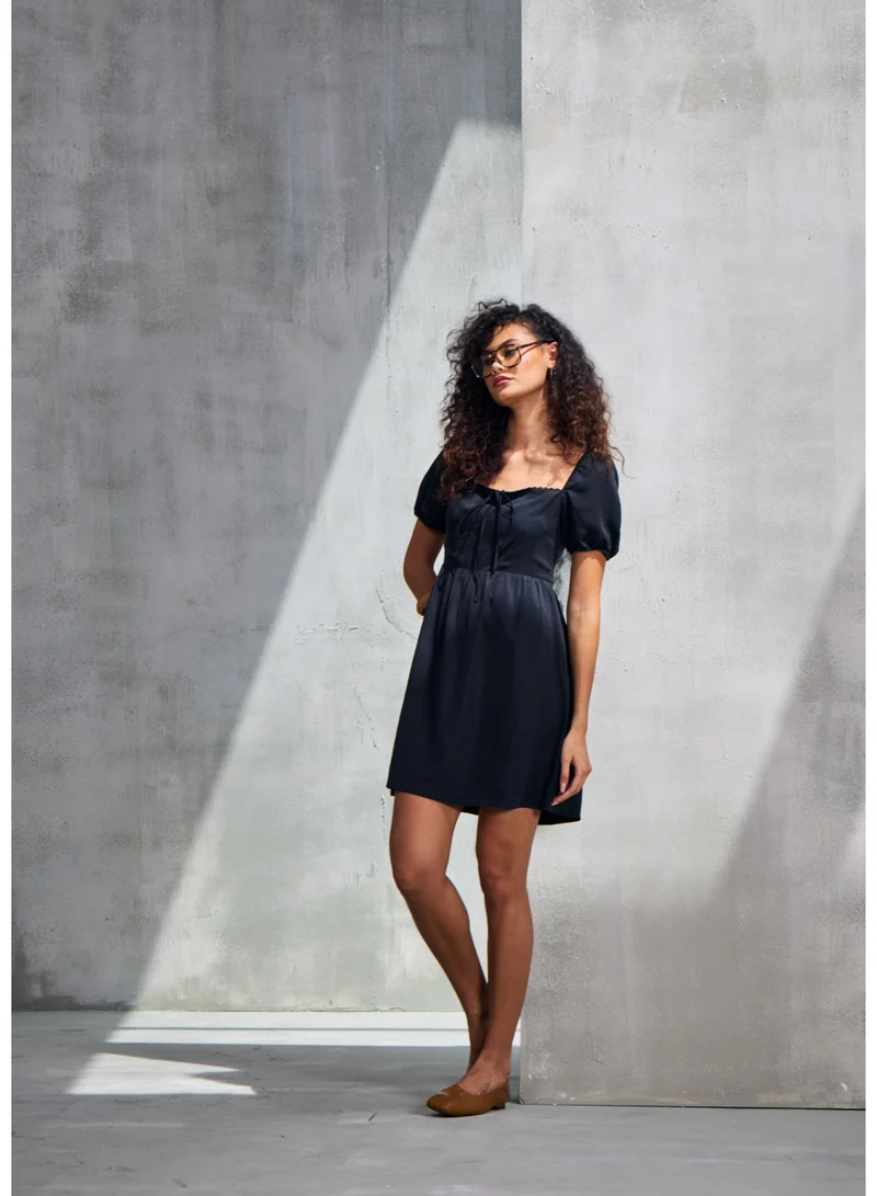 Ashita Fernandes Puff Sleeve Square Neck Mini Dress – Black