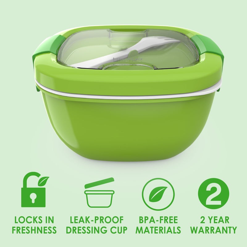 Bentgo All-in-One Salad Container - Large Salad Bowl  Bento Box Tray  Leak-Proof Sauce Container  Airtight Lid  & Fork for Healthy Adult Lunches; BPA-Free & Dishwasher/Microwave Safe (Green) - Image 2