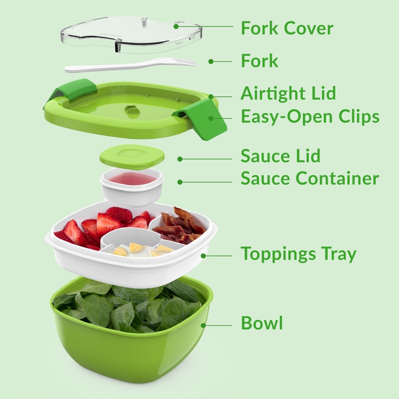Bentgo All-in-One Salad Container - Large Salad Bowl  Bento Box Tray  Leak-Proof Sauce Container  Airtight Lid  & Fork for Healthy Adult Lunches; BPA-Free & Dishwasher/Microwave Safe (Green) - Image 5