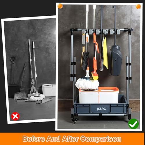 JGLDG Freestanding Mobile Cleaning Tool Storage Rack, Mop and Broom Holder (M2) - Image 2