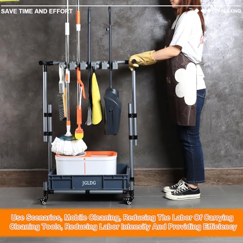 JGLDG Freestanding Mobile Cleaning Tool Storage Rack, Mop and Broom Holder (M2) - Image 3