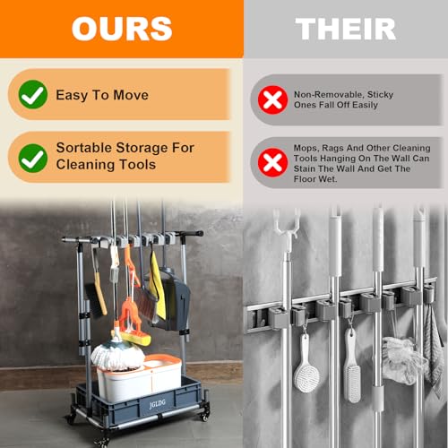 JGLDG Freestanding Mobile Cleaning Tool Storage Rack, Mop and Broom Holder (M2) - Image 5