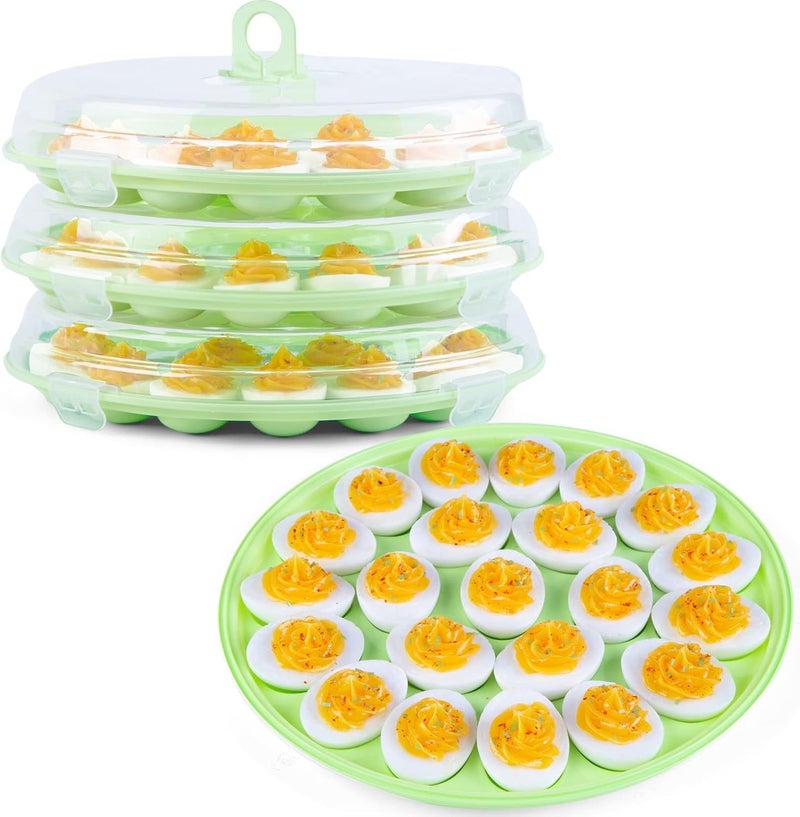 HANSGO Deviled Egg Containers with Lid 3PCS Deviled Egg Platter Carrier Holder Trays with 66 Slots for Party and Home Kitchen Green