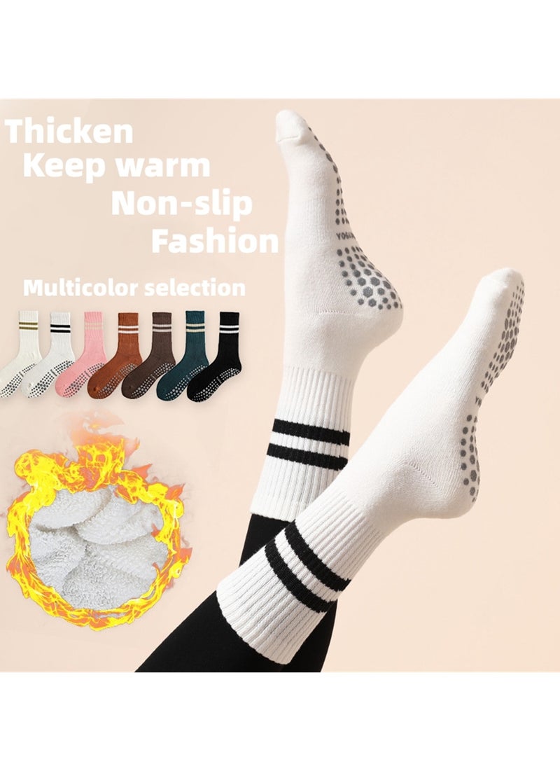 نوفولان جوارب يوجا نسائية لفصل الخريف والشتاء جوارب بيلاتيس جوارب لياقة بدنية جوارب جزيئات مضادة للانزلاق جوارب يوجا قطنية نسائية جوارب رياضية متوسطة الطول من تيري للرقص الباليه سميكة ودافئة - Image 2