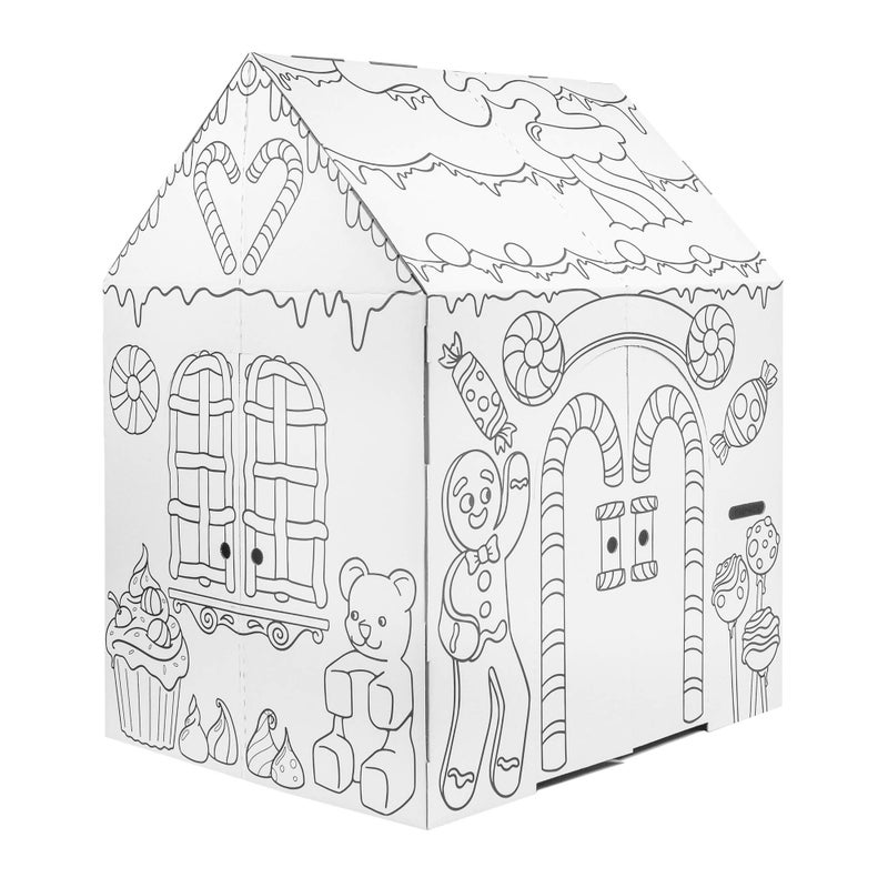 Easy Playhouse Gingerbread House - Kids Art & Craft for Indoor Fun, Color Favorite Holiday Sweets & Winter Friendsâ€“ Decorate & Personalize a Cardboard Fort, 32" X 26. 5" X 40. 5" - Image 1