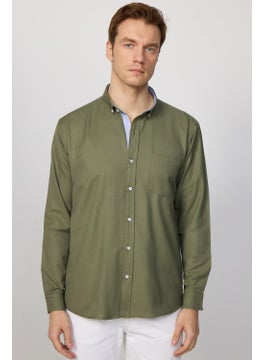 Tudors Classic Fit Button Collar Cotton Easy Iron Oxford Plain Khaki Men's Shirt  - Image 3