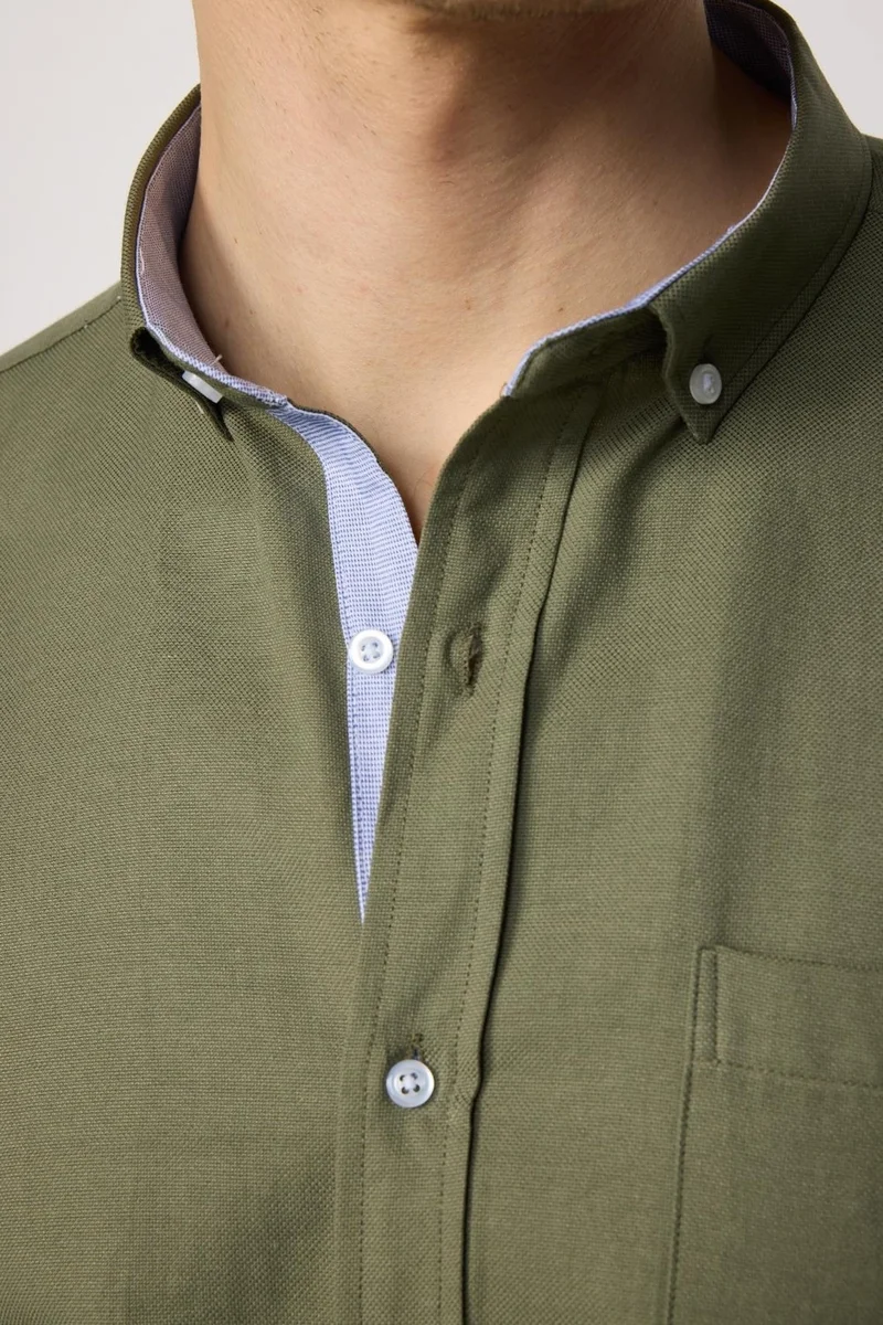Tudors Classic Fit Button Collar Cotton Easy Iron Oxford Plain Khaki Men's Shirt