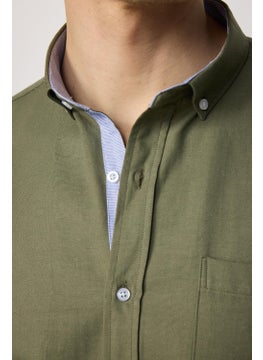 Tudors Classic Fit Button Collar Cotton Easy Iron Oxford Plain Khaki Men's Shirt  - Image 4