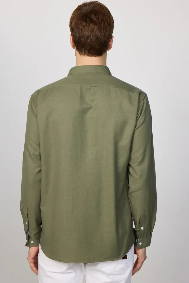 Tudors Classic Fit Button Collar Cotton Easy Iron Oxford Plain Khaki Men's Shirt
