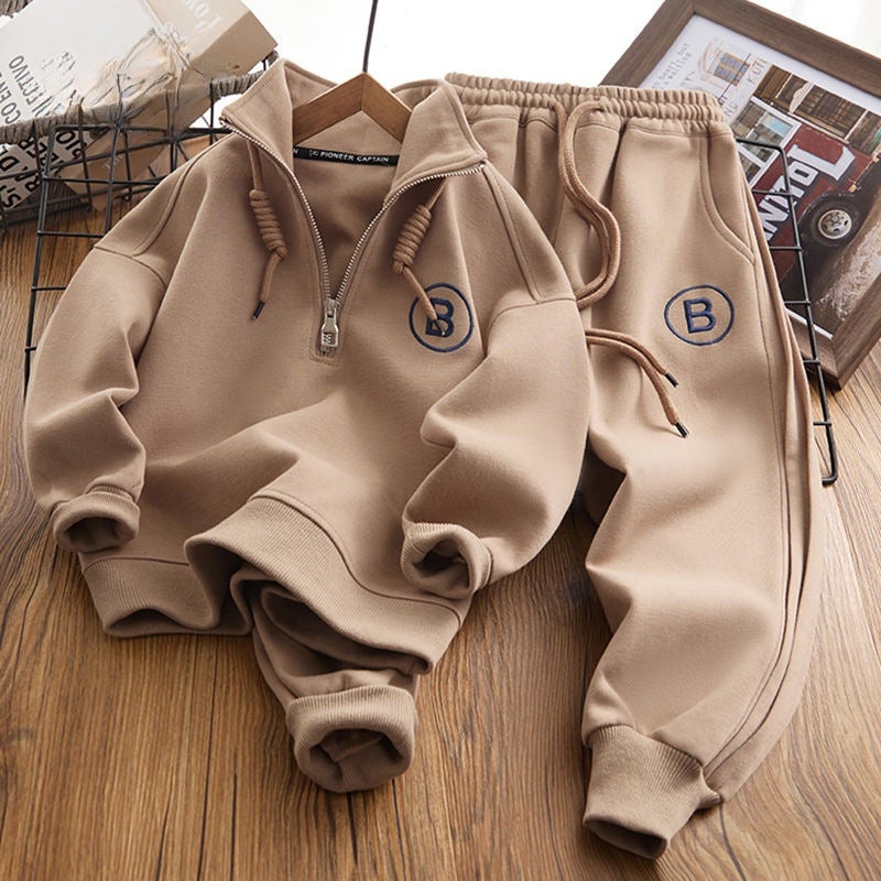 Boys Stylish Autumn Winter Hoodie  Joggers Set 2023 Beige - Image 2