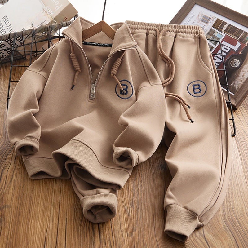 Boys Stylish Autumn Winter Hoodie  Joggers Set 2023 Beige - Image 5