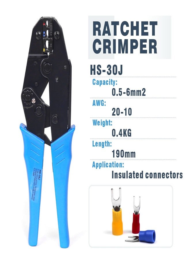 WEKESIGO HS-30J Professional Insulated Wire Terminals Connectors Ratcheting Crimper Tool, Wire Crimp Tool, Crimping Pliers 20-10AWG(0.5-6mm²) - Image 2