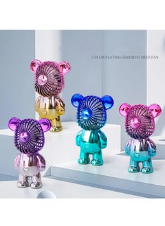 Small portable hand and desk fan with 3-speed USB charger, designed in the shape of a bear and in attractive and multiple metallic colors