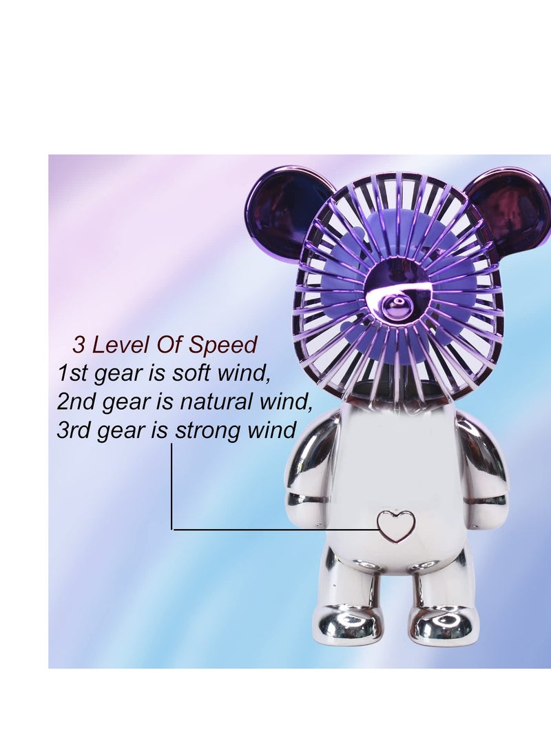 Generic - Small portable hand and desk fan with 3-speed USB charger, designed in the shape of a bear and in attractive and multiple metallic colors - Image 1