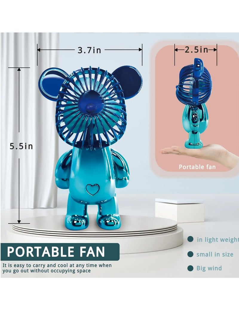 Generic - Small portable hand and desk fan with 3-speed USB charger, designed in the shape of a bear and in attractive and multiple metallic colors - Image 1