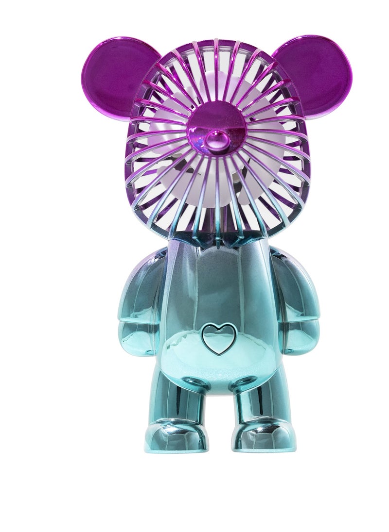 Generic - Small portable hand and desk fan with 3-speed USB charger, designed in the shape of a bear and in attractive and multiple metallic colors - Image 1