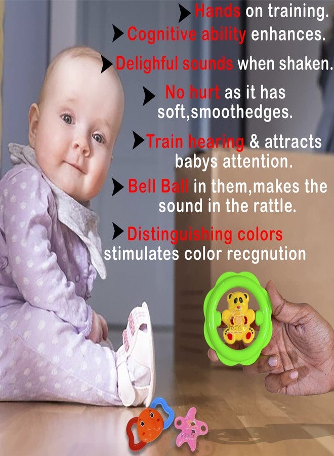 WISHKEY BPA Free Rattles and Teether Toys for Baby, Plastic Soft Soothing Teather Toy for Newborn Babies, Colorful Attractive Non-Toxic Rattle Set for Infants (Pack of 3, Multicolor) - Image 3