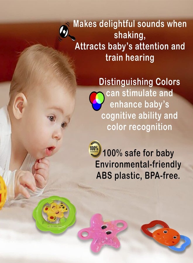 WISHKEY BPA Free Rattles and Teether Toys for Baby, Plastic Soft Soothing Teather Toy for Newborn Babies, Colorful Attractive Non-Toxic Rattle Set for Infants (Pack of 3, Multicolor) - Image 4