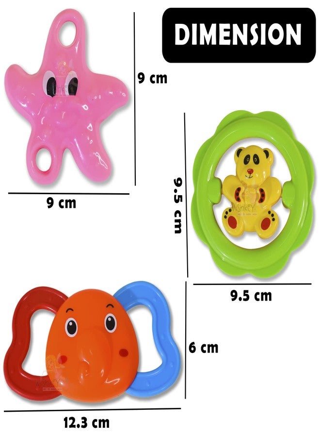 WISHKEY BPA Free Rattles and Teether Toys for Baby, Plastic Soft Soothing Teather Toy for Newborn Babies, Colorful Attractive Non-Toxic Rattle Set for Infants (Pack of 3, Multicolor) - Image 2