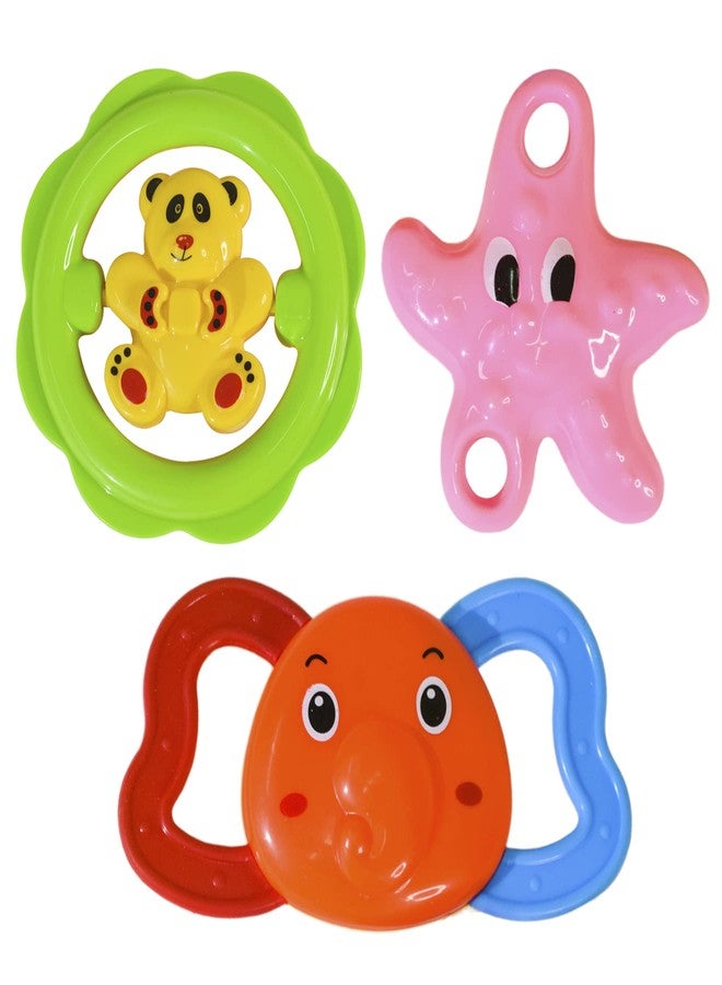 WISHKEY BPA Free Rattles and Teether Toys for Baby, Plastic Soft Soothing Teather Toy for Newborn Babies, Colorful Attractive Non-Toxic Rattle Set for Infants (Pack of 3, Multicolor) - Image 1