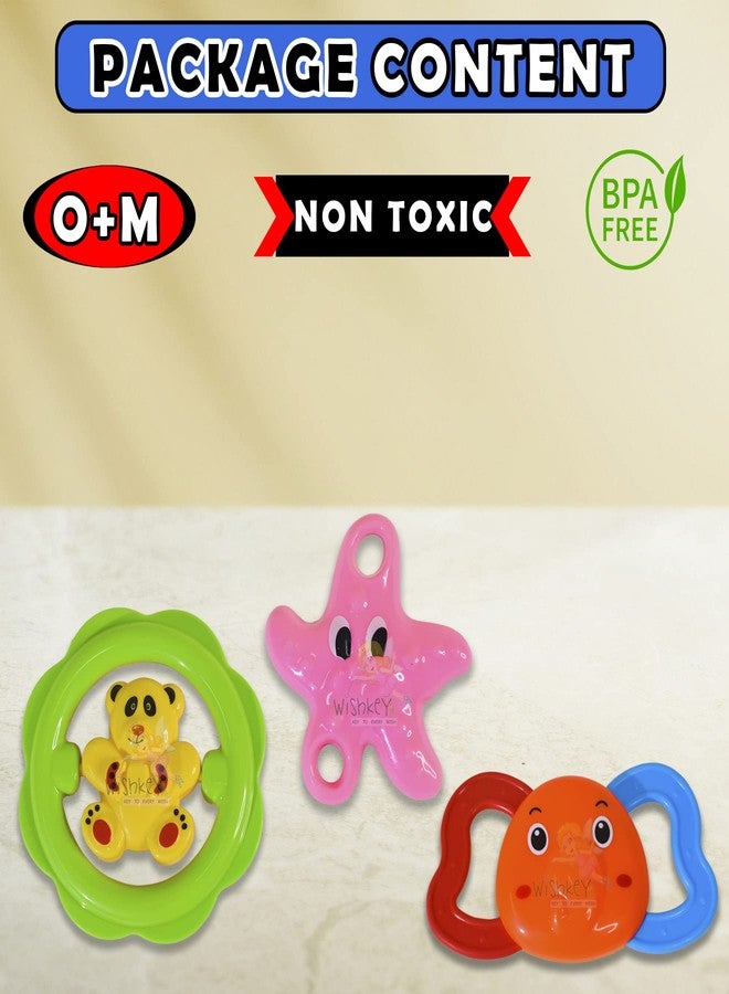 WISHKEY BPA Free Rattles and Teether Toys for Baby, Plastic Soft Soothing Teather Toy for Newborn Babies, Colorful Attractive Non-Toxic Rattle Set for Infants (Pack of 3, Multicolor) - Image 5