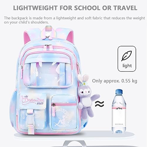 WOOMZY Girls School Backpack Girls School Backpacks Stylish SchoolBags Dreamy Purple Cartoon Print Schoolgirls Backpack Large Burden Relief Oxford Cloth Gift Children's Day Gift (Blue-) - Image 2